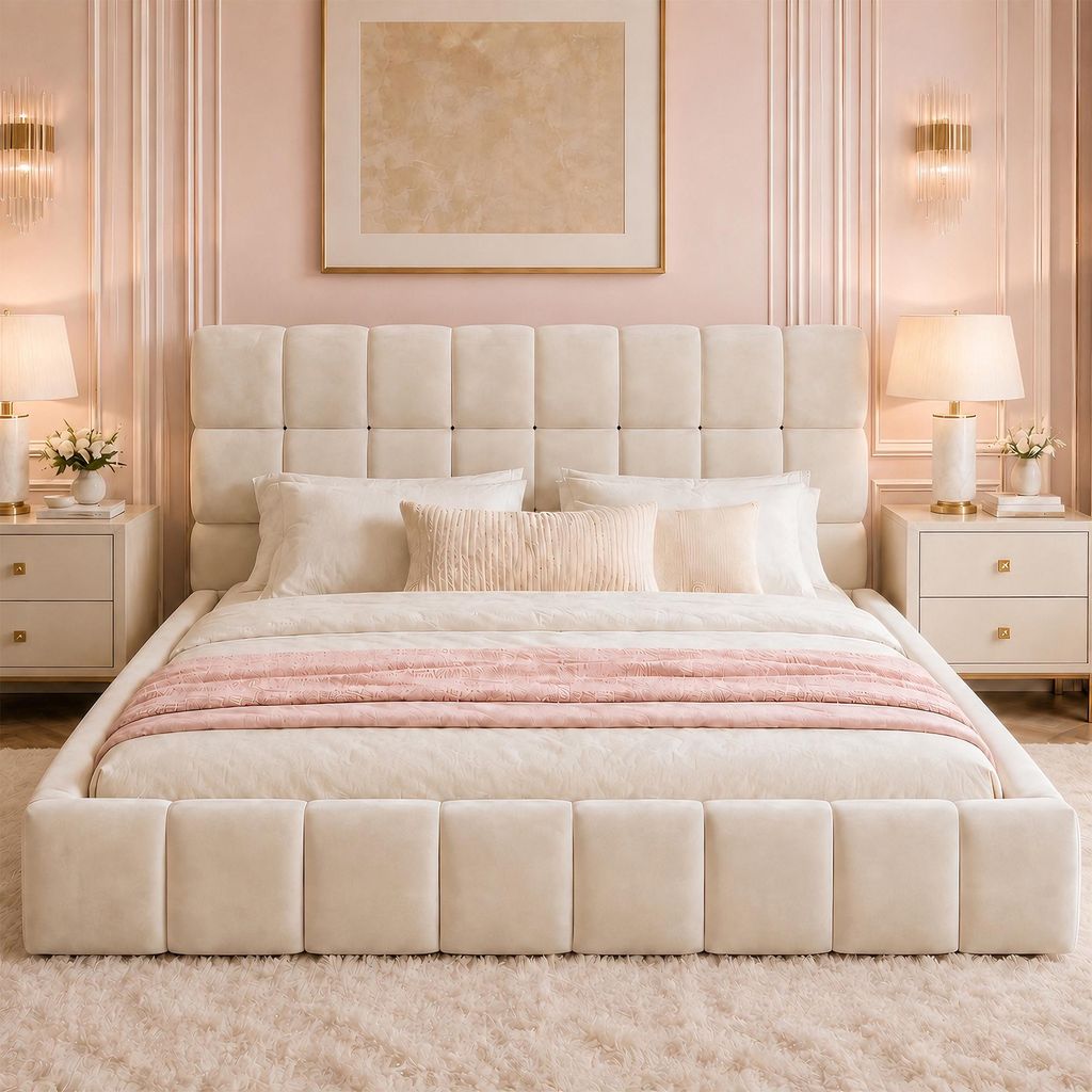 Flieks gestoffeerd bed 140x190 cm met lattenbodem, Productafbeelding 
