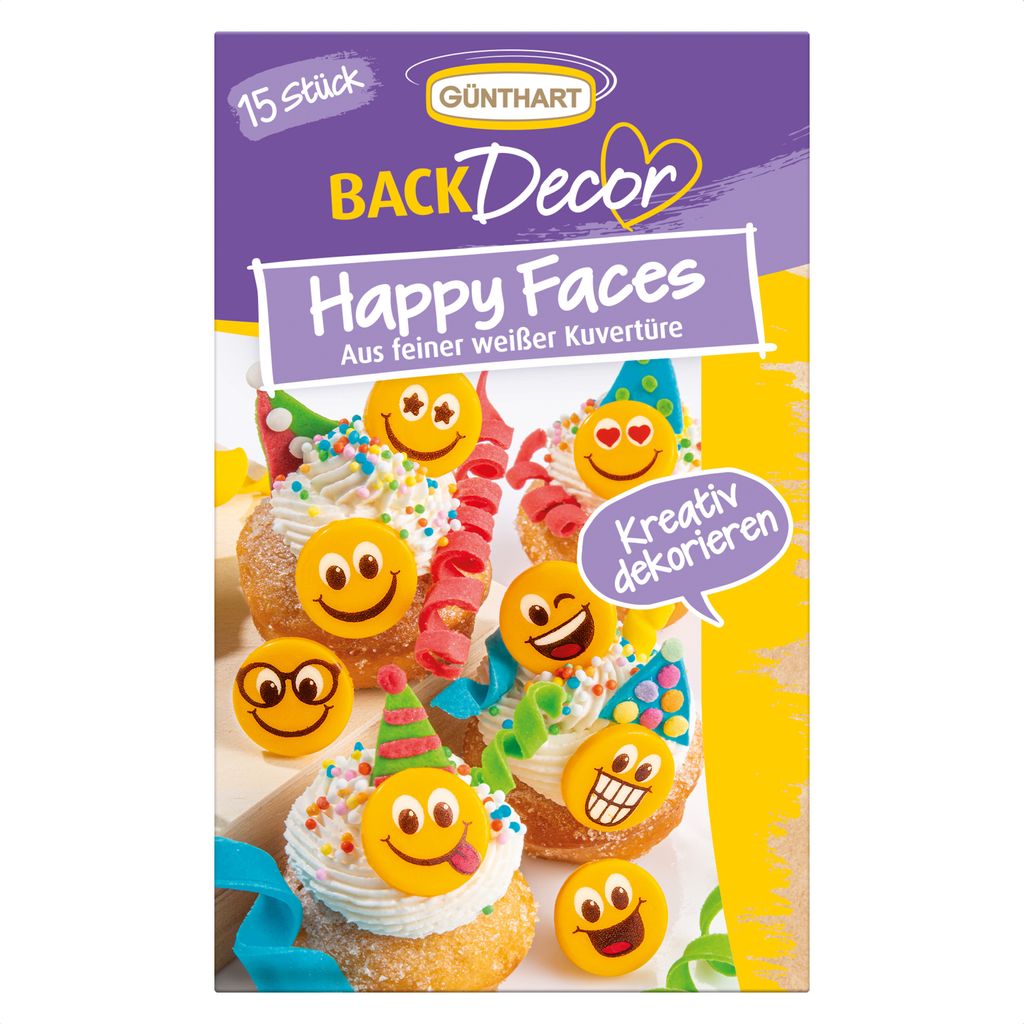 BackDecor 15 Happy Faces aus weißer Schokolade Produktbild 