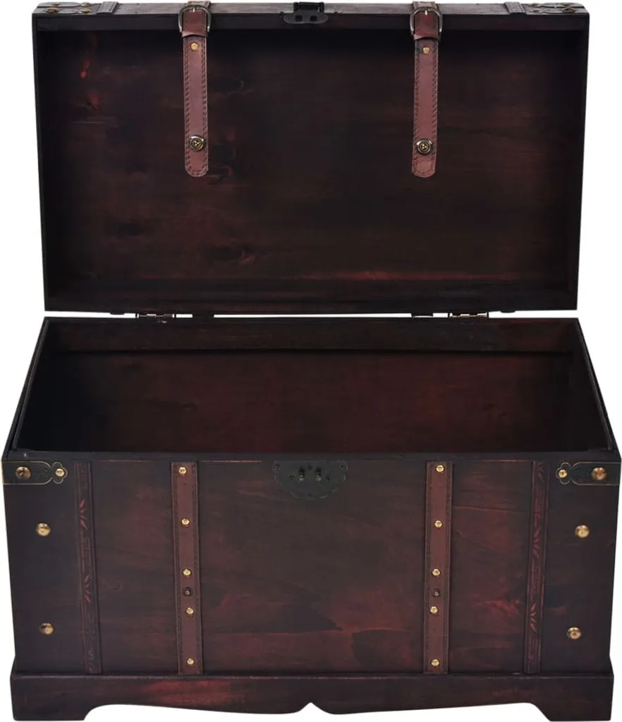 Coffre bois 66cm avec finitions rétro - Rangement robuste et durable - 4