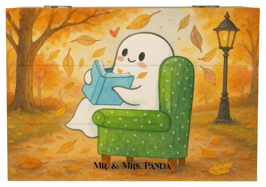 Mr. & Mrs. Panda Box Gespenst Buch Design 22 x 15 cm - Weiß - Geschenk, Schatulle, holzkästchen, Herbst, Truhe, Erinnerungsbox, Dekoration, Gemü...