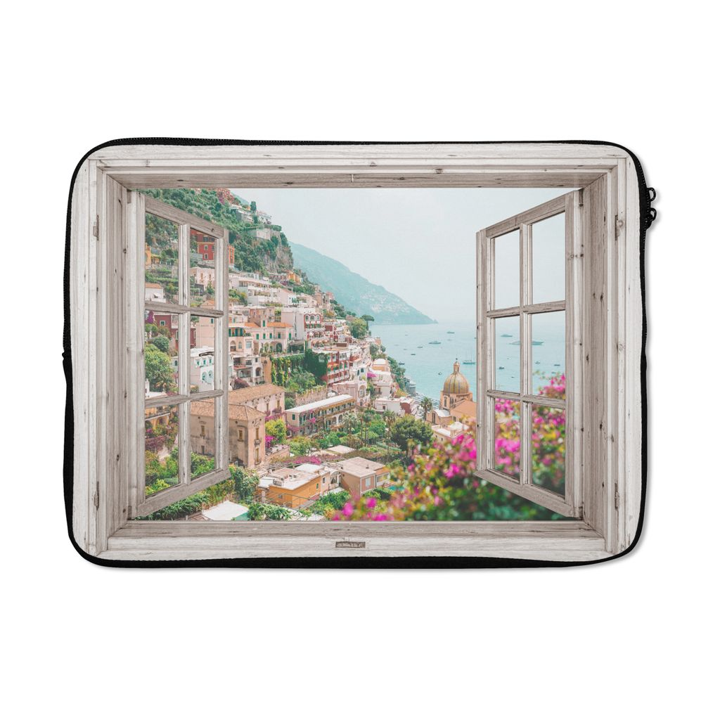 MuchoWow Laptop Hülle 13 Zoll Ausblick - Italien - Blumen - Meer - Küste - Stadt - Berge Laptoptasche - Laptophülle - Sleeve - Rundumschutz