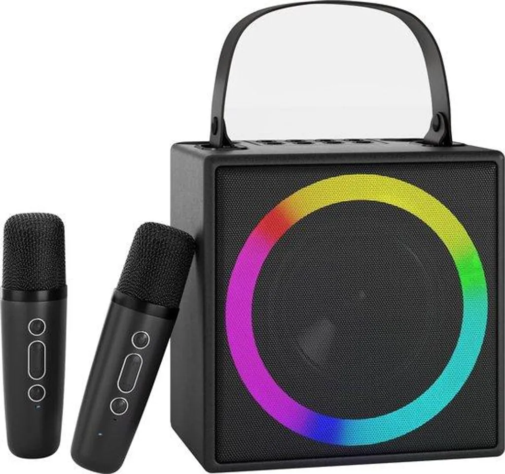 Appareil de karaoké portable Bluetooth avec 2 micros sans fil noir