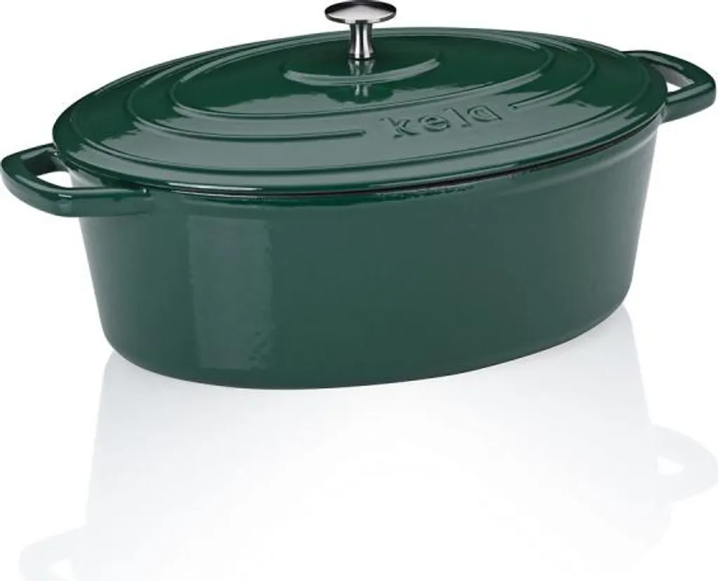 Kela KL-12902 litinový s poklicí Calido oválný smaragdově zelená 33x26x12cm 6l