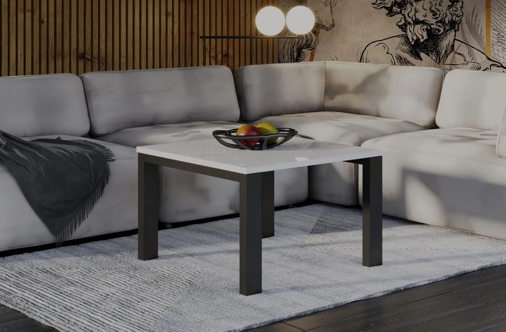 Endo-Möbel Couchtisch Garold 80x80x55 cm Wohnzimmertisch Beistelltisch (Weiß Hochglanz)