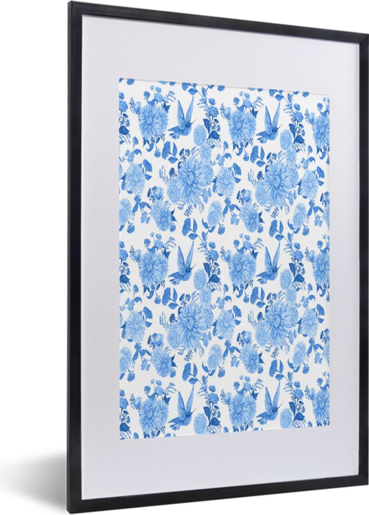 MuchoWow® MuchoWow® Gerahmtes Poster Blumen - Muster - Blau Produktbild 