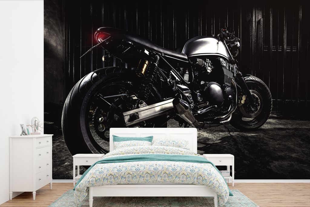 MuchoWow Fototapete für Wohnzimmer oder Schlafzimmer Wandtapete Vinyl Motivtapete Schönes Bild eines schönen Motorrads - 525x350 cm - Das Hint...