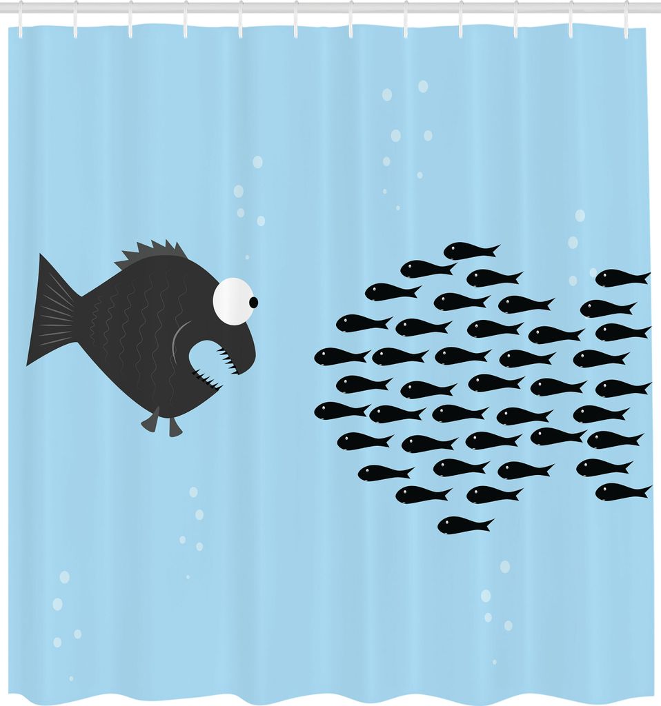 ABAKUHAUS Fisch Duschvorhang, Kleine Fische vereinigt, um mit großen Fisch-Thema-Wasser-wild lebenden Tieren im Ozean zu kämpfen, Stoffliches Gew...