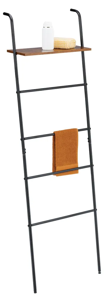 Échelle à serviettes 4 échelons métal noir et bois marron 150x45cm