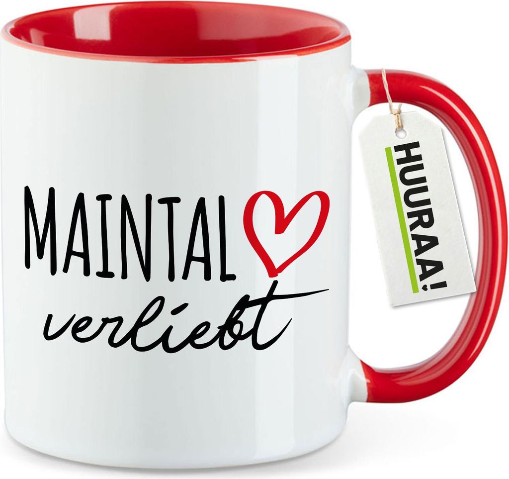 Huuraa Kaffeetasse Maintal verliebt 330ml Rot Keramik Kaffeebecher Geschenkidee