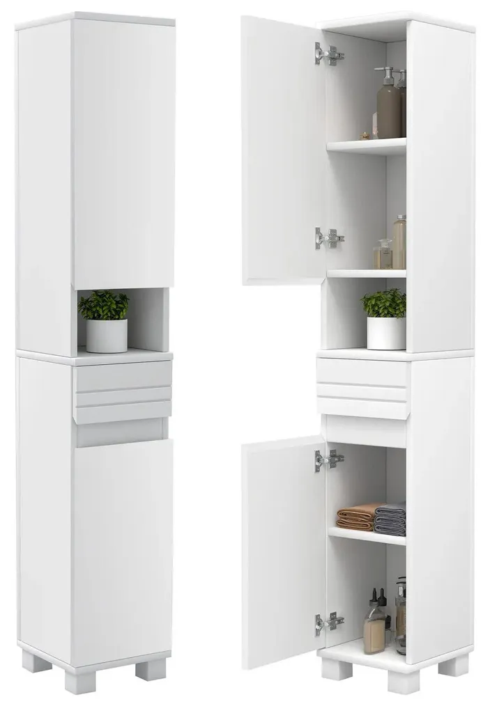 Meuble de rangement salle de bain hydrofuge en MDF blanc avec tiroir