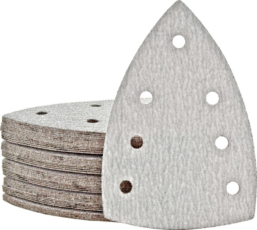 MioTools Shark Klett-Schleifblätter, 150 x 100 mm, 7-Loch, f. Deltaschleifer, Normalkorund (50 Stk.) K400