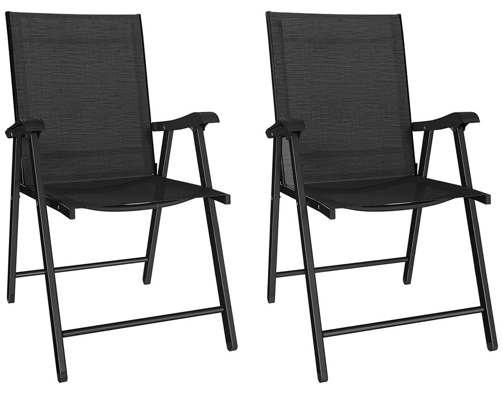 2er-Set Klappstuhl Gartenstuhl klappbar mit hoher Rückenlehne Armlehne Stahl Texteline 58 x 62 x 97 cm Schwarz