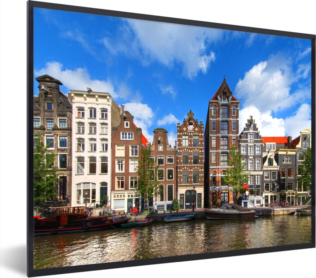 MuchoWow Gerahmtes Poster Amsterdam - Sommer - Boot 80x60 cm - Poster mit Schwarzem Bilderrahmen Wandposter Rahmen Foto Bilder - Schwarzem - Mit ...
