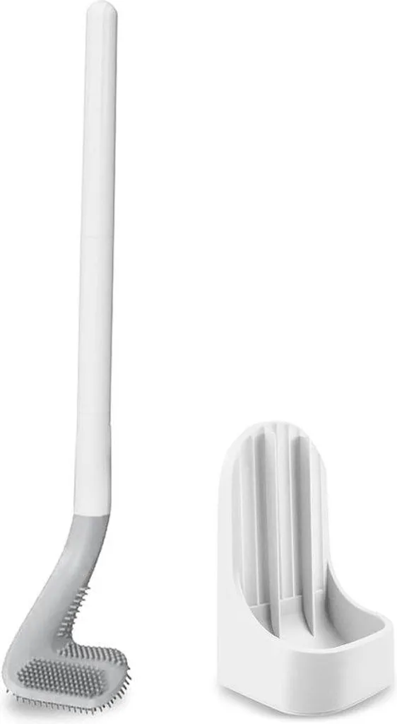 Brosse de toilettes silicone à long manche acier inoxydable blanc robuste