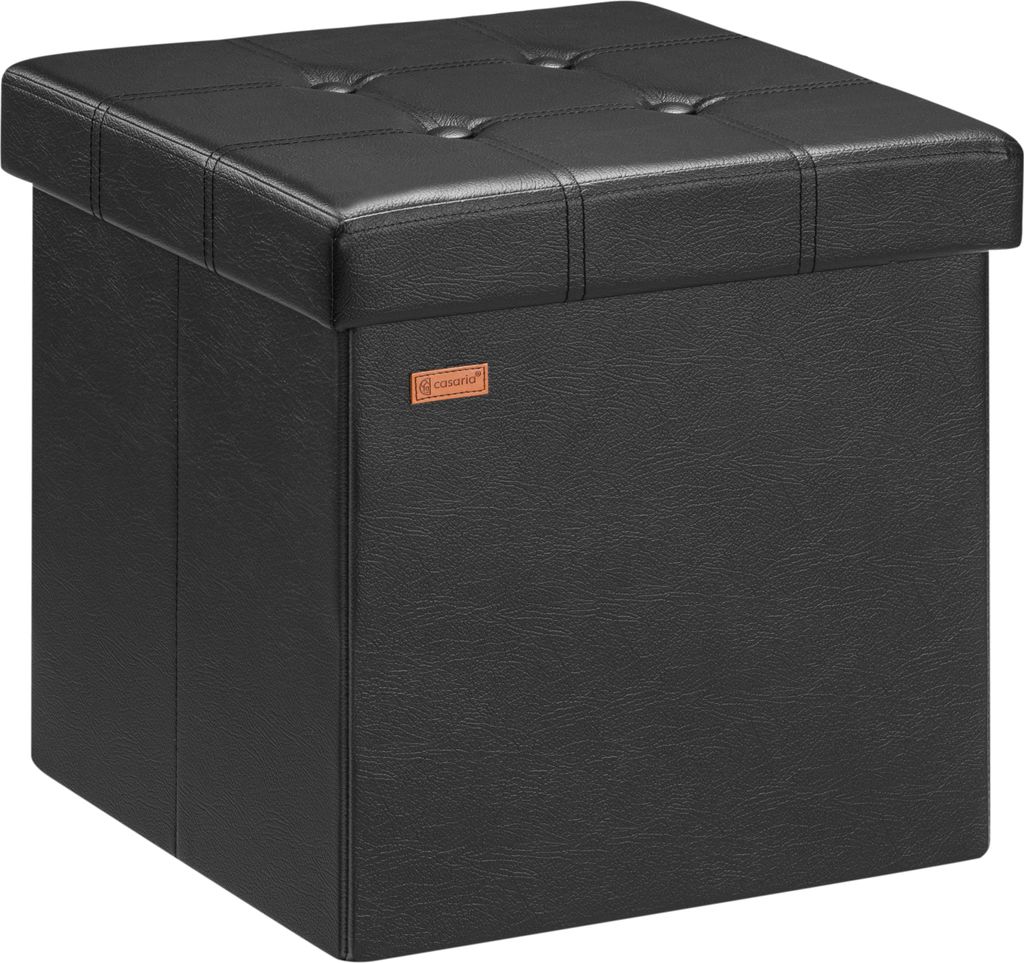 CASARIA Hocker mit Stauraum Schwarz Faltbar Deckel Kunstleder Gepolstert 38x38cm Klein Schlafzimmer Wohnzimmer Flur Sitzhocker Fußhocker Polster...