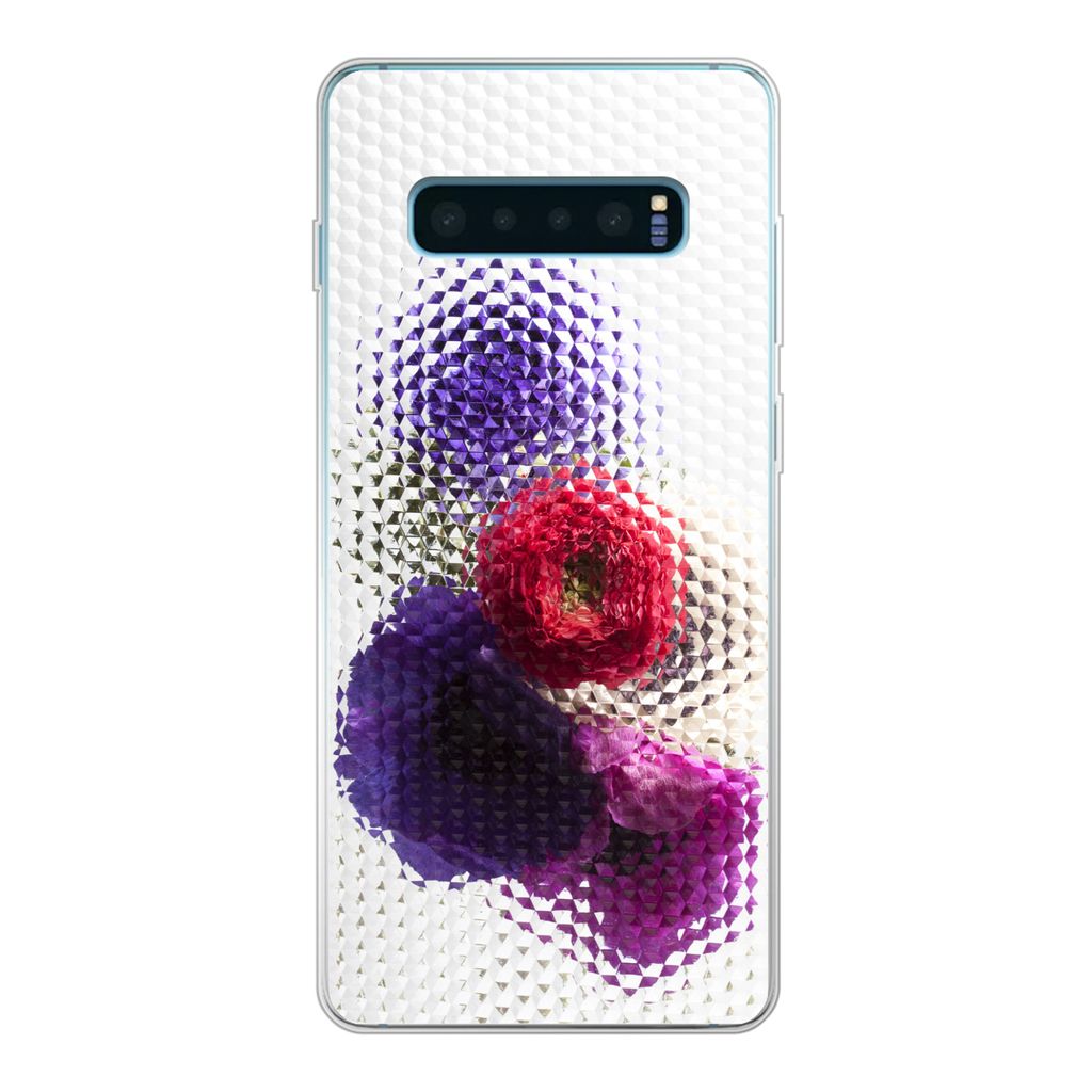 MuchoWow Handyhülle Schutzhülle Hülle für Samsung Galaxy S10 Plus Mohn - Blumen - Glas Silikon Softcase Handy Hülle - Schutzhülle