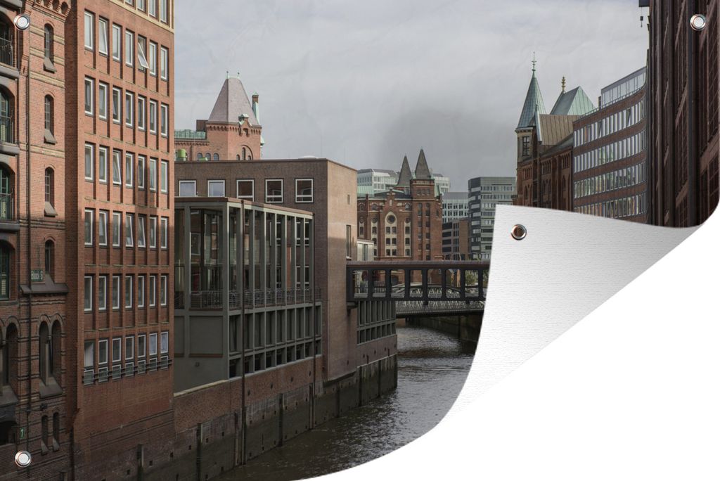 MuchoWow 60x40 cm Outdoor-Poster Gartendeko Sichtschutz Garten Poster für den Garten Fluss - Hamburg - Stadt