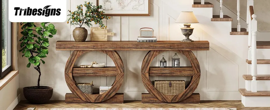 Table console étroite bois gris 105 cm pour optimiser l'entrée vide - 7