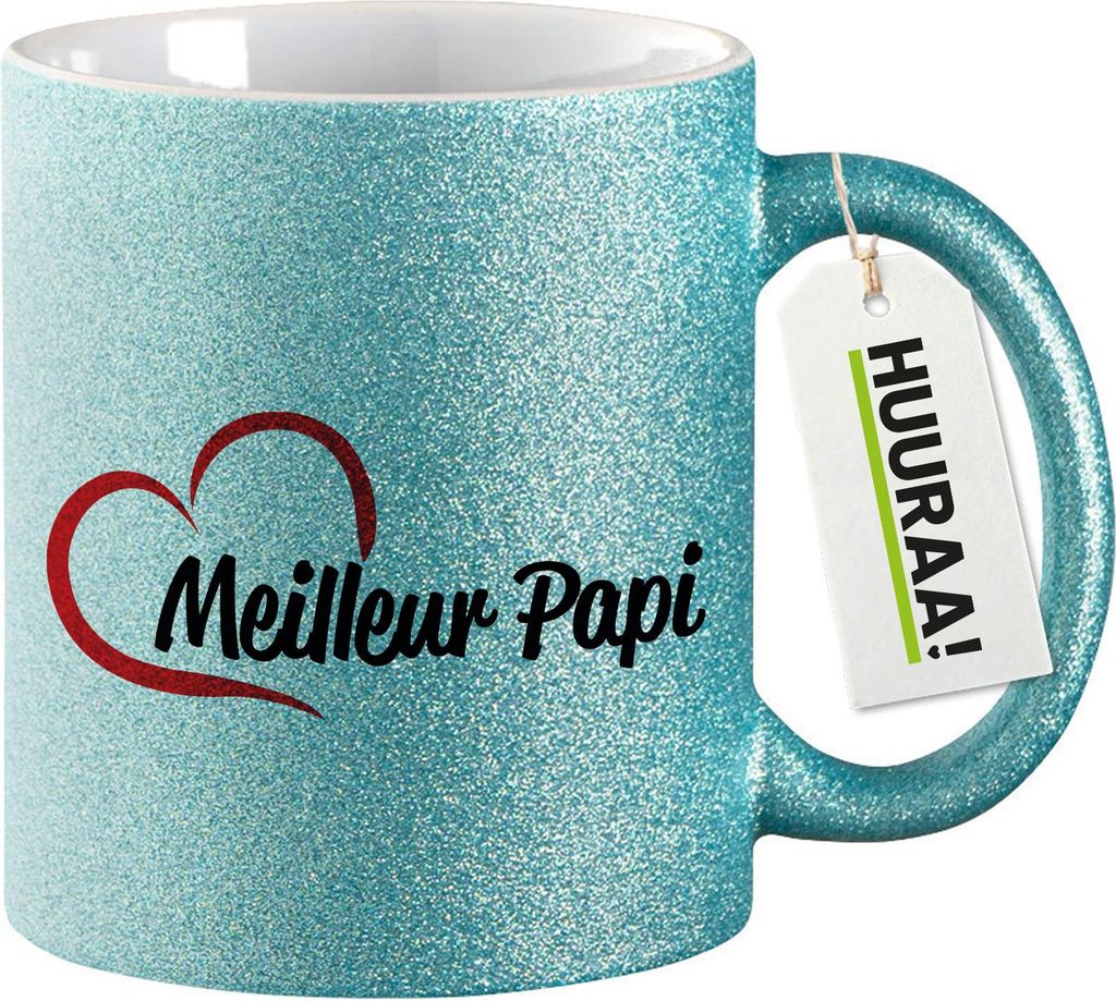 Huuraa Glitzertasse Meilleur Papi Cœur 330ml Blau Keramik Kaffeebecher Geschenkidee