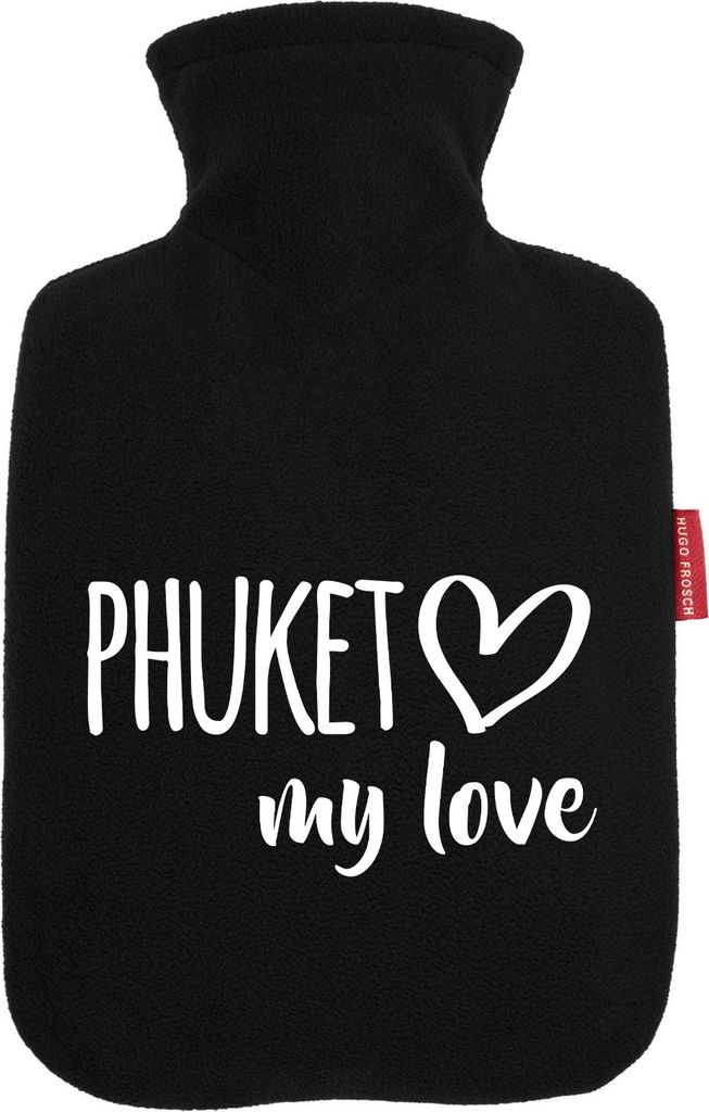 Huuraa Wärmflasche Phuket my love 1,8 Liter Black Classic Veloursbezug Bettflasche Geschenkidee