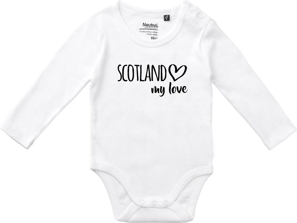 Huuraa Baby Body Scotland my love 62 White Baumwolle Fairtrade Langarmbody Geschenkidee