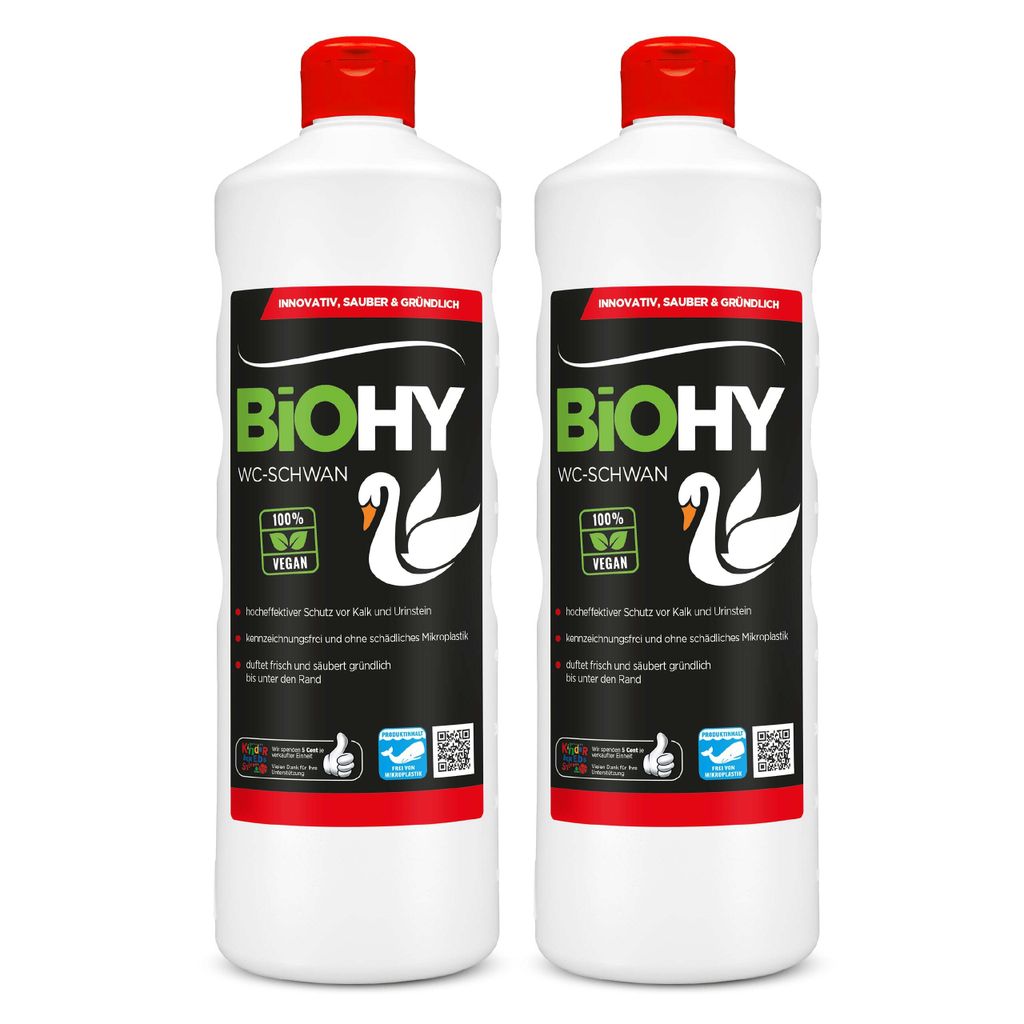 BiOHY WC-Schwan, Toilettenreiniger, WC-Ente, Kloreiniger – 2er Pack (2 x 1 Liter Flasche)