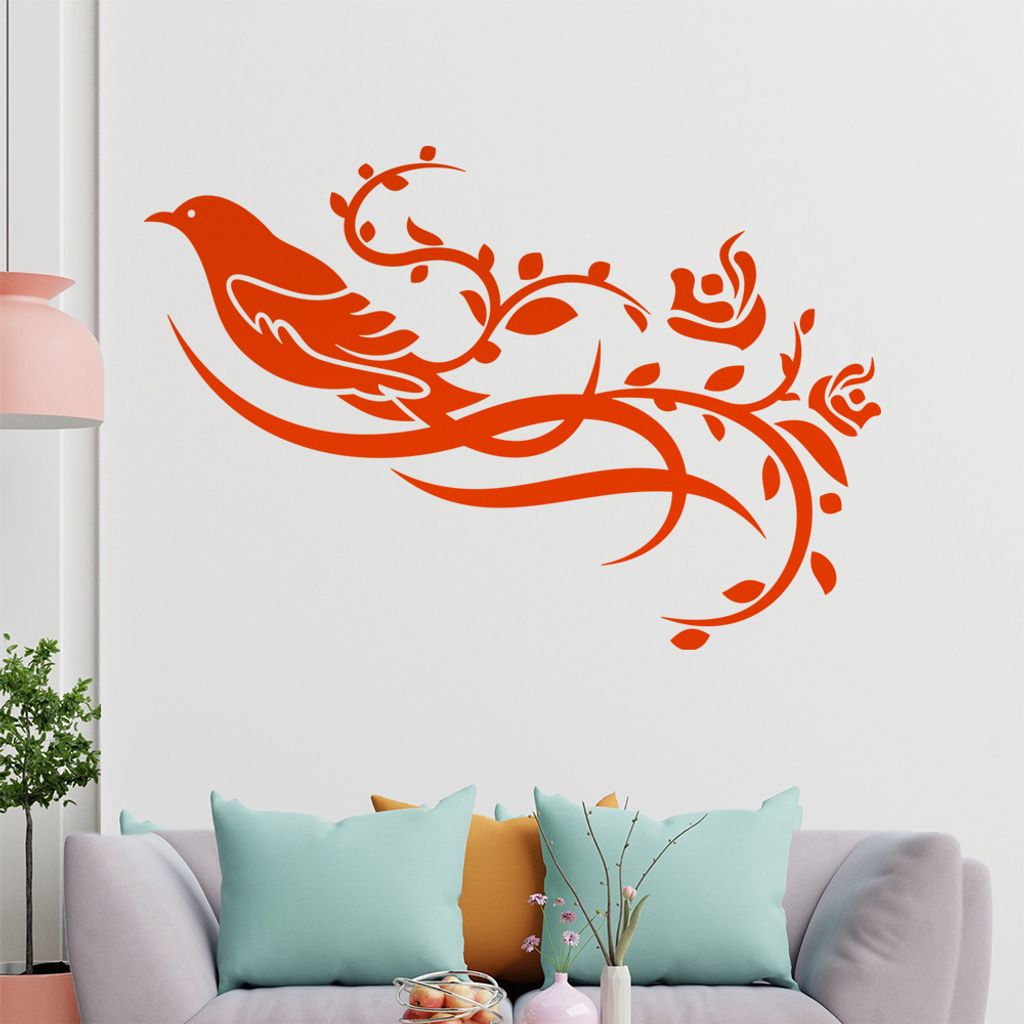 Vogel Ranke Blüte Wandtattoo in 6 Größen - Wandaufkleber Wall Sticker - Dekoration, Küche, Wohnzimmer, Schlafzimmer, Badezimmer