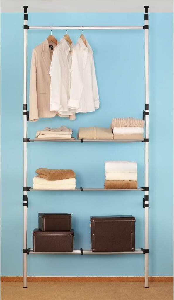 Teleskop-Garderobe mit Stangen und Regal Aluminium , Produktbild 4
