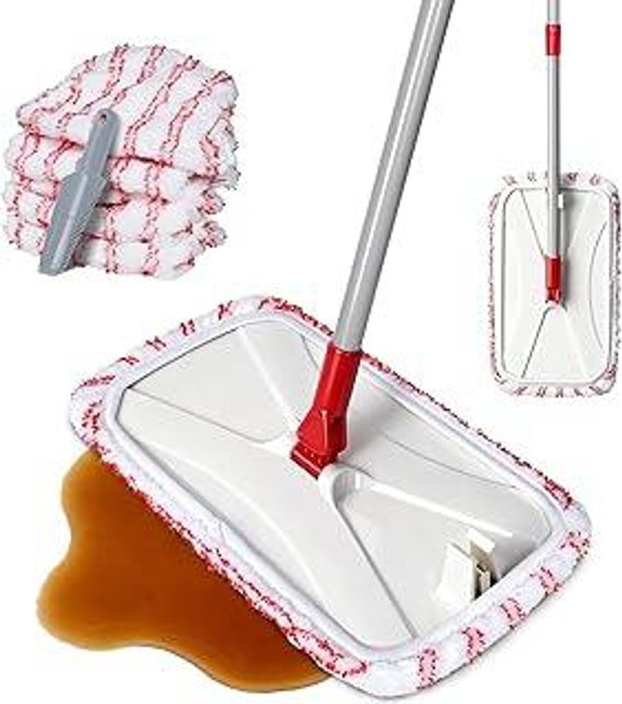 Zvonema Wischmopp Bodenwischer Set mit 5 Mikrofaser-Pads, Verstellbarem Stiel (90/120 cm) & 360° Drehgelenk, Rückenschonender Flachmopp für Flie...