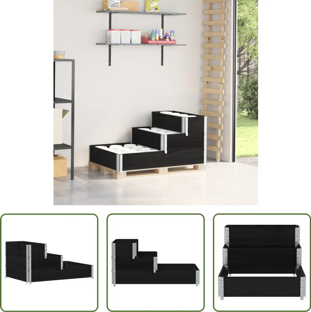 Rehausse de Palette 3 Éléments Noir en Bois Massif Durable 120x80