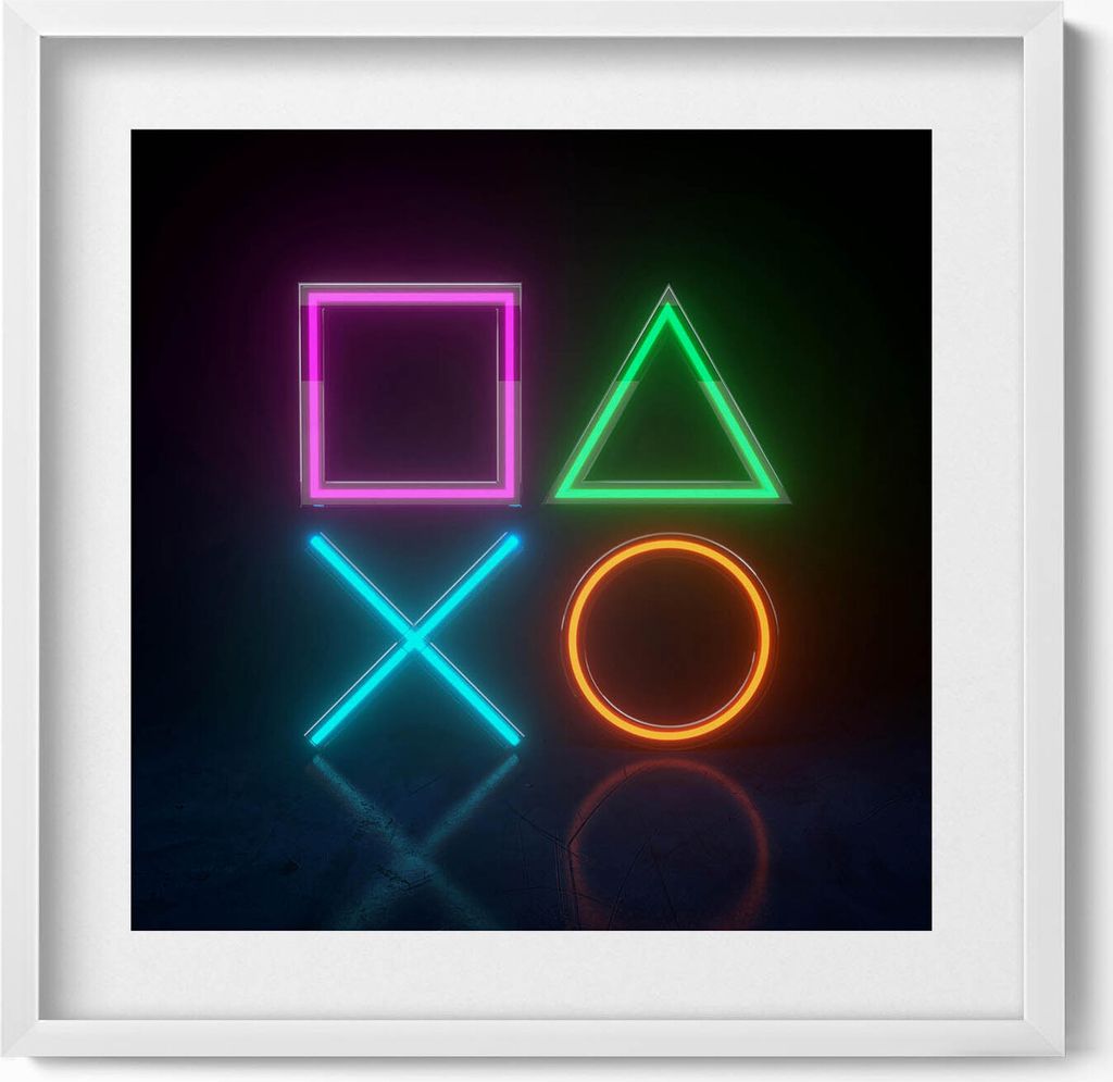 Spielersymbole - Zeichen auf einem Konsolenpad– Wandbild mit Rahmen – Gerahmtes Bild – Wanddekoration – 50x50 cm – Weiß Rahmen