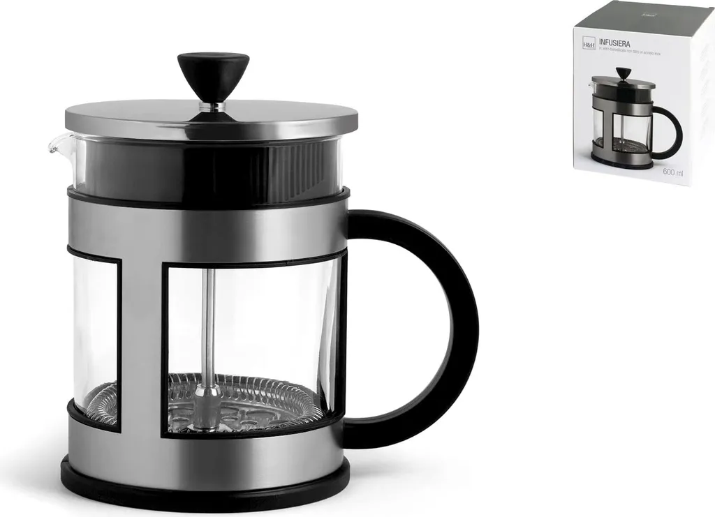 Théière en verre borosilicate 600cc avec infuseur amovible en inox H&H