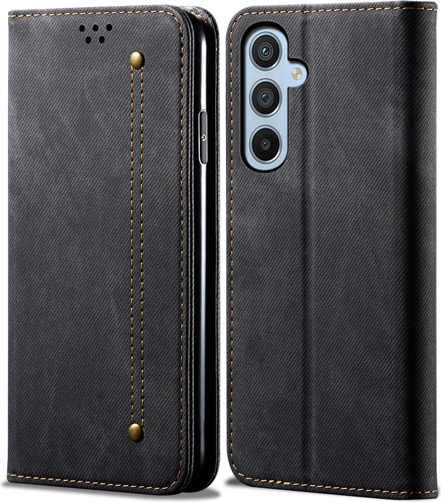 Hülle für Samsung Galaxy M35 Leder Brieftasche Flip Bookstyle Schutzhülle mit Standfunktion Schwarz