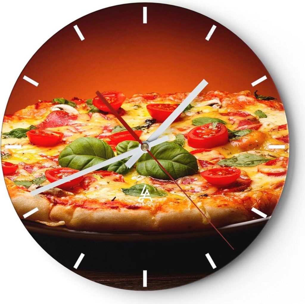 Wanduhr - Rund - Glasuhr - Italien Pizza Tradition Essen - 40x40cm - Schleichendes Uhrwerk - Lautlos - zum Aufhängen bereit - Dekoration Modern - ...