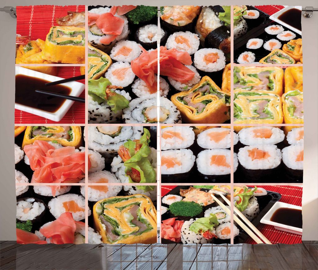 ABAKUHAUS japanisch Rustikaler Vorhang, Sushi-Rolle gefärbt, Wohnzimmer Universalband Gardinen mit Schlaufen und Haken, 280 x 225 cm, Mehrfarbig