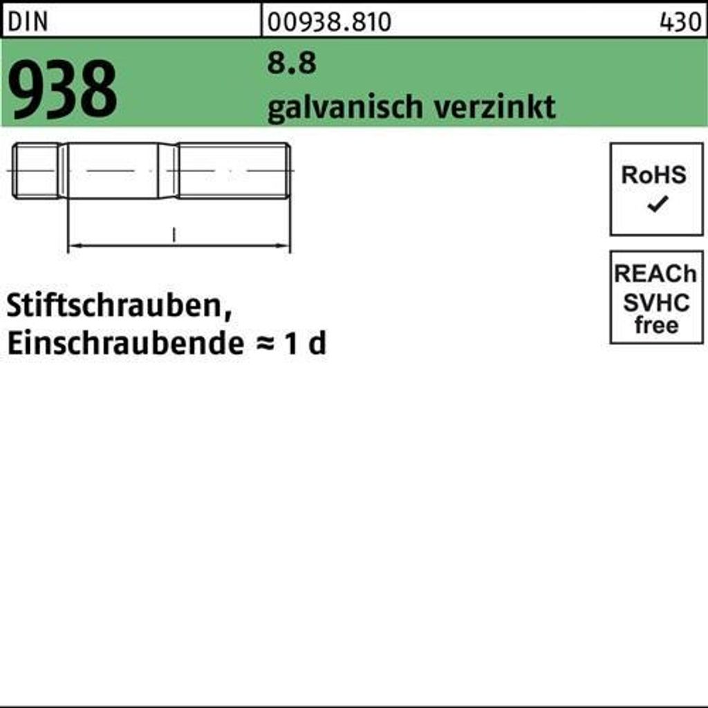 Reyher Stiftschrauben DIN 938 8.8 M 24 x 70 galv. vz (10 Stück)