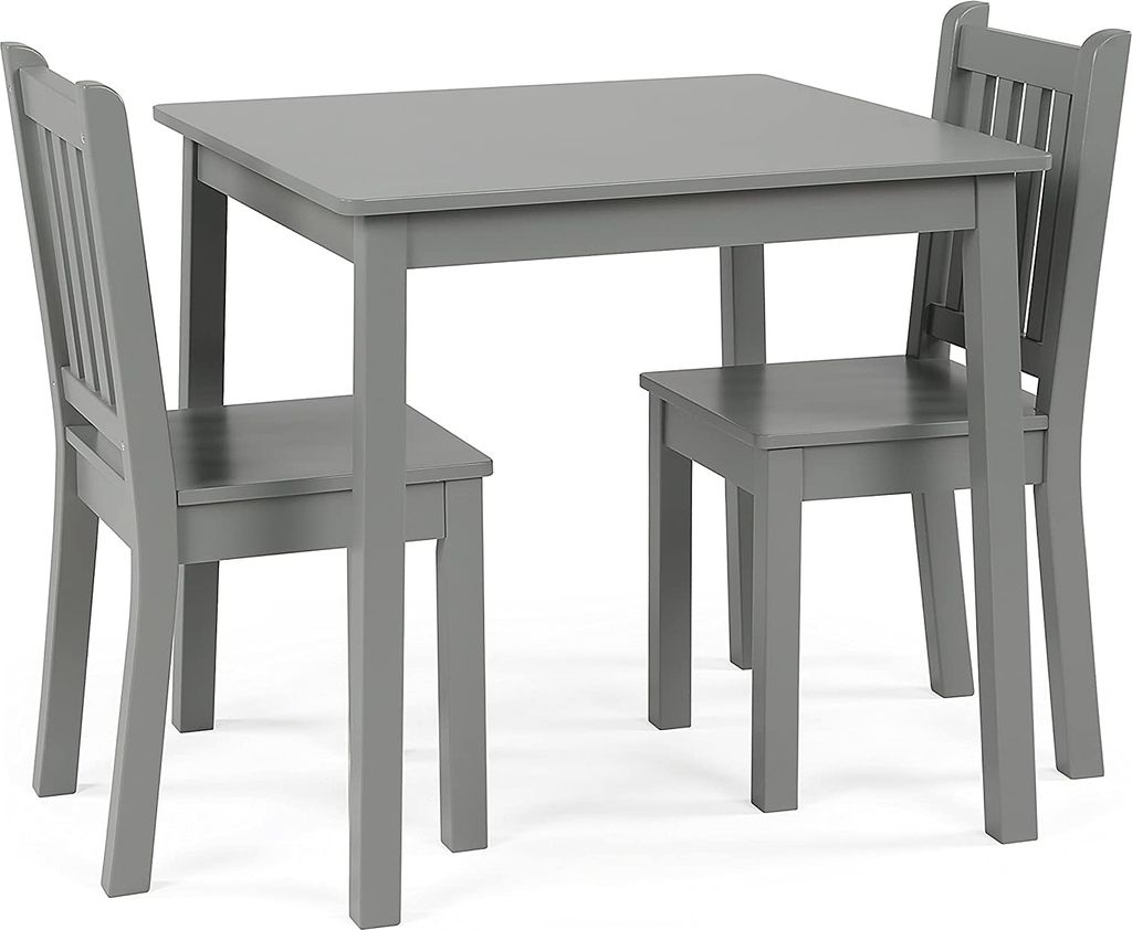 Kindertisch-Set aus Holz, Grau, 2 Stühle, Spiel- und Lerntisch für Kinderzimmer