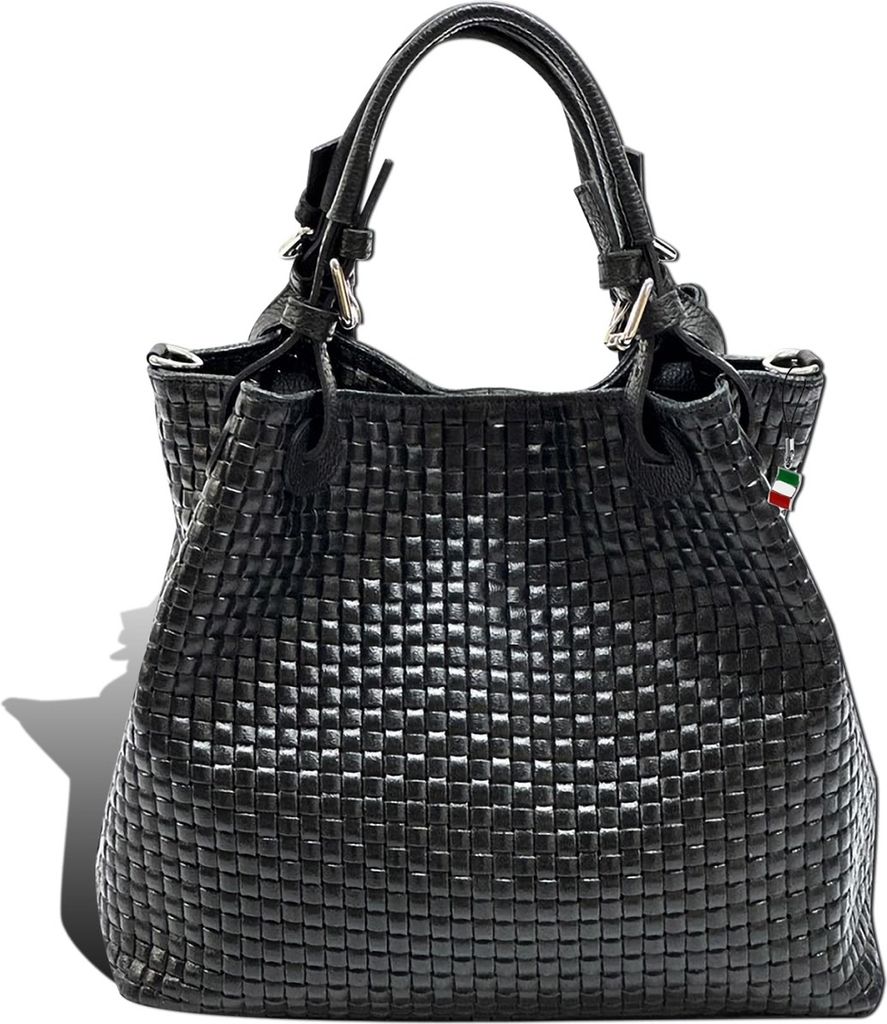 Handtasche schwarz Florence Tasche geprägtes Flechtmuster Leder D2OTF164S