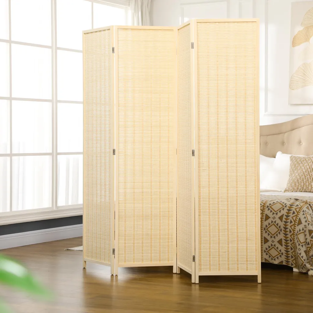 Fortuna Lai Paravent 4 Panneaux 180x180 cm Cloison de Séparation Bambou