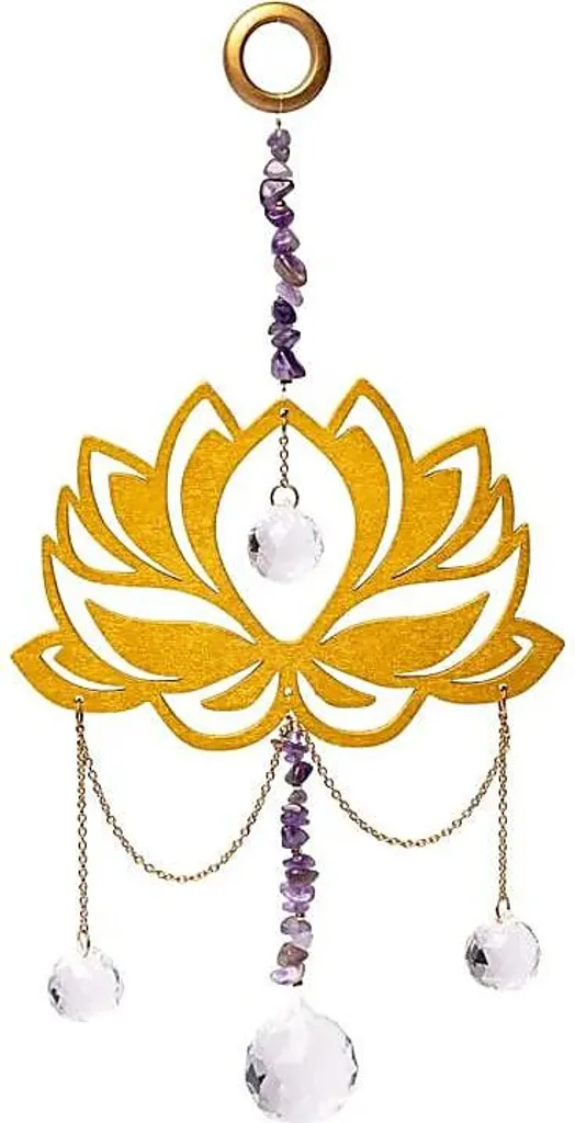 Suncatcher en améthyste naturelle et lotus pour décoration zen