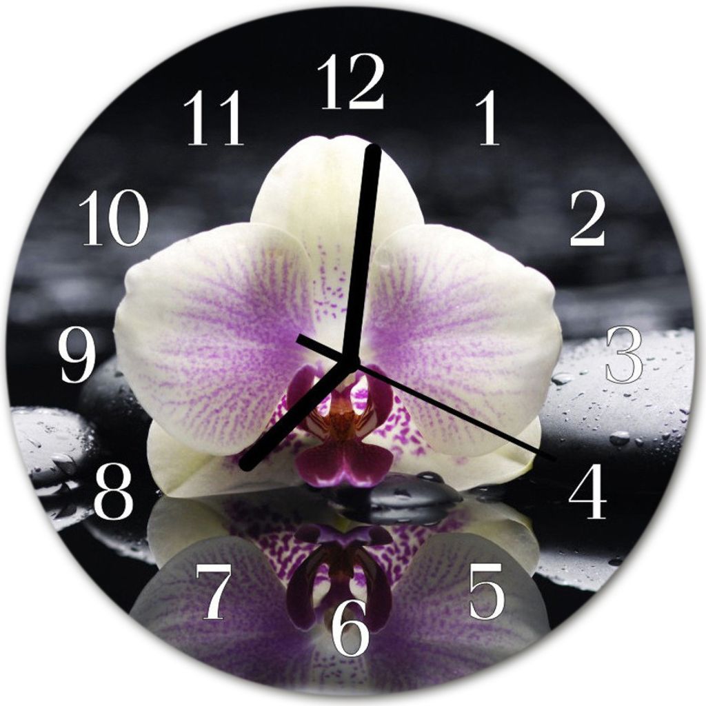 Glasuhr Wanduhr Küchenuhr Echt-Glas 30fi cm Orchidee lila