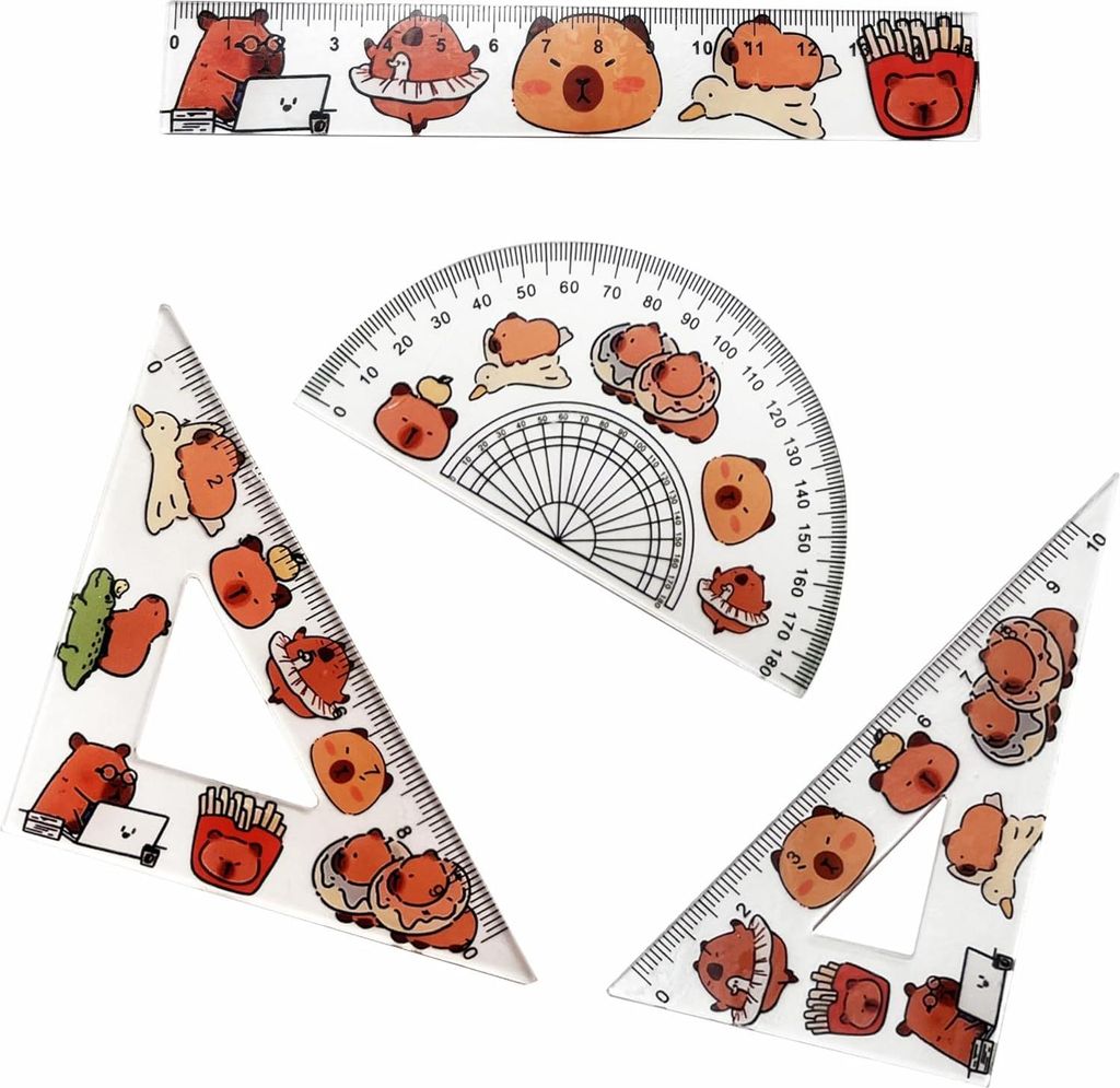 Lineal Set 4 Stück – Geometrie Set mit Gerade Dreieckig Winkelmesser Geometriewerkzeug Mathematik, Robustes Zeichenset für Schule Büro Kinder,...