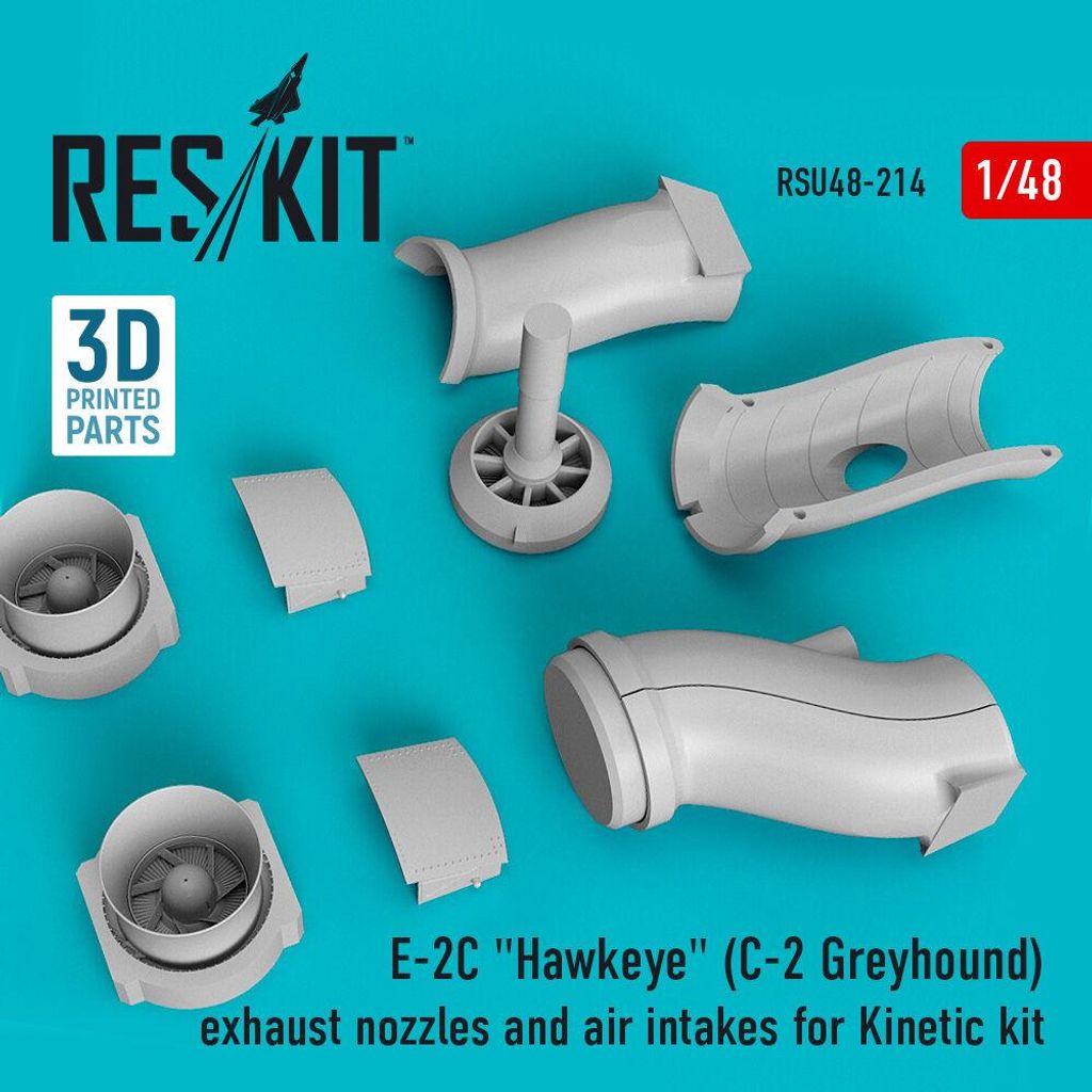 ResKit RSU48-0214 - 1:48 E-2C Hawkeye (C-2 Greyhound) exhaust nozzles and air intakes for Kinetic kit (3D Printed)