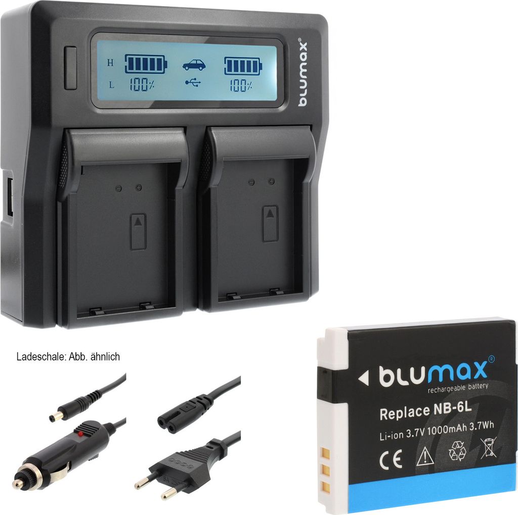 1x Akku + Lader für Canon NB-6L PowerShot SX270 HS, SX280 1000 mAh (3,7V)