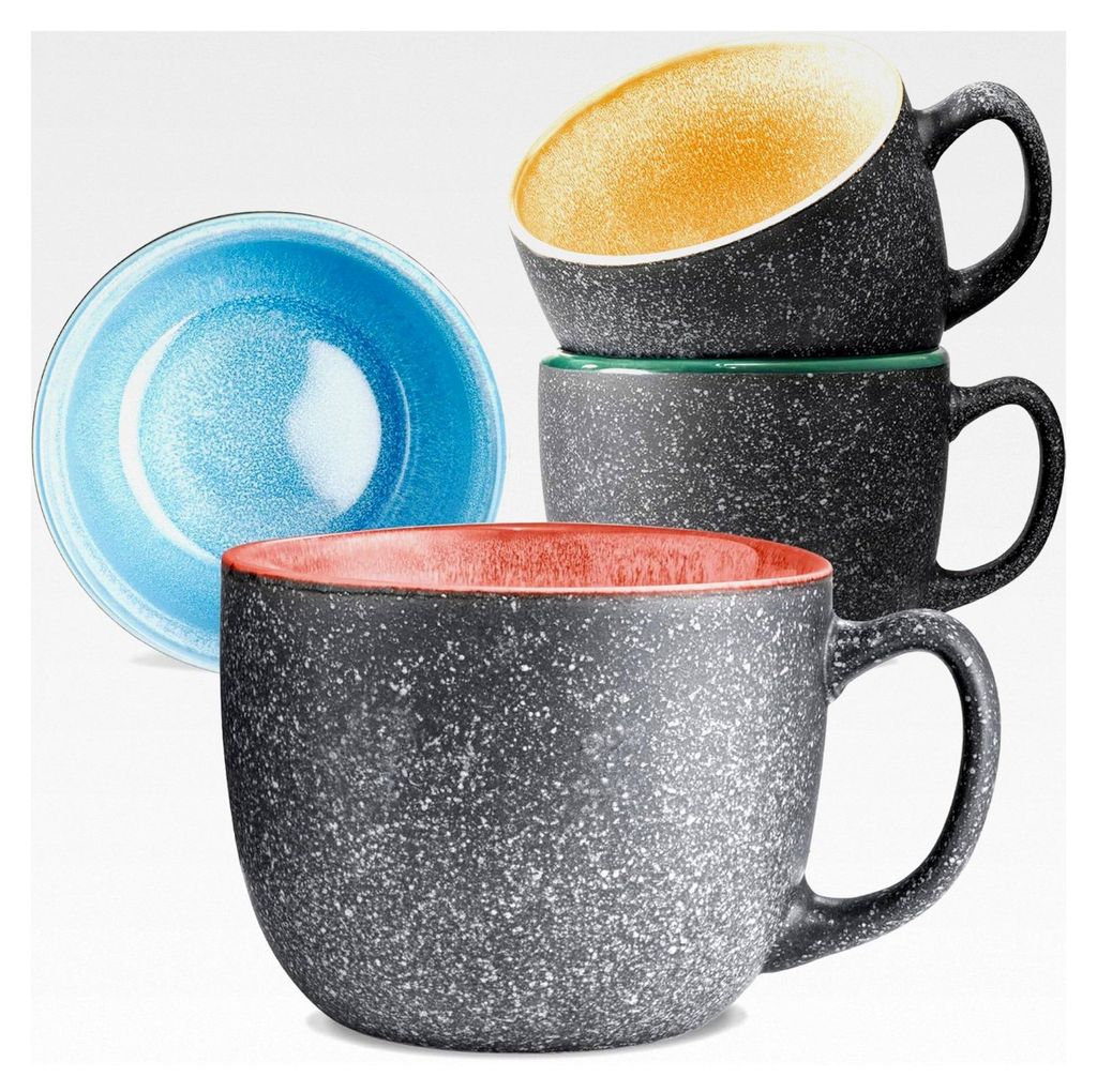 Kaffeetassen-Set 4 Stück Groß aus Keramik 350 ml – Dickwandiges Steingut – Moderne Kaffeebecher – Handgefertigte Reaktive Glasur Bunt – H...
