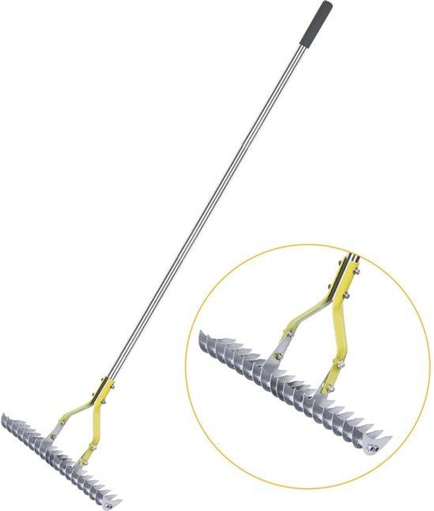 Unyqoos Breite Gartenrechen 38,1 cm aus rostfreiem Stahl mit verstellbarem Arbeitswinkel für Gartenpflege