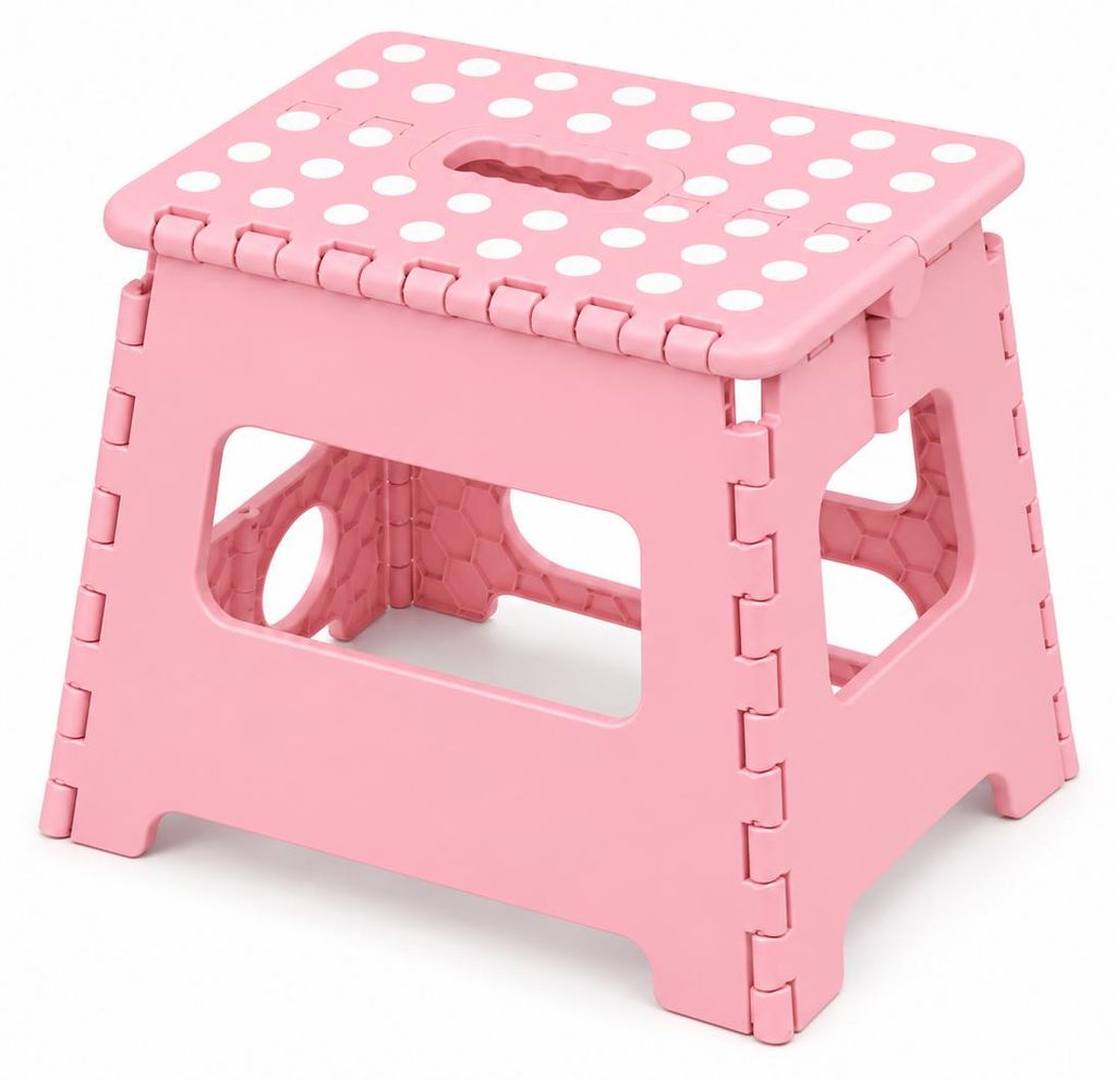 Klapphocker, Klapptritt 27 cm faltbar bis 150 kg Rosa – Produktbild  KI-generiertes Bild