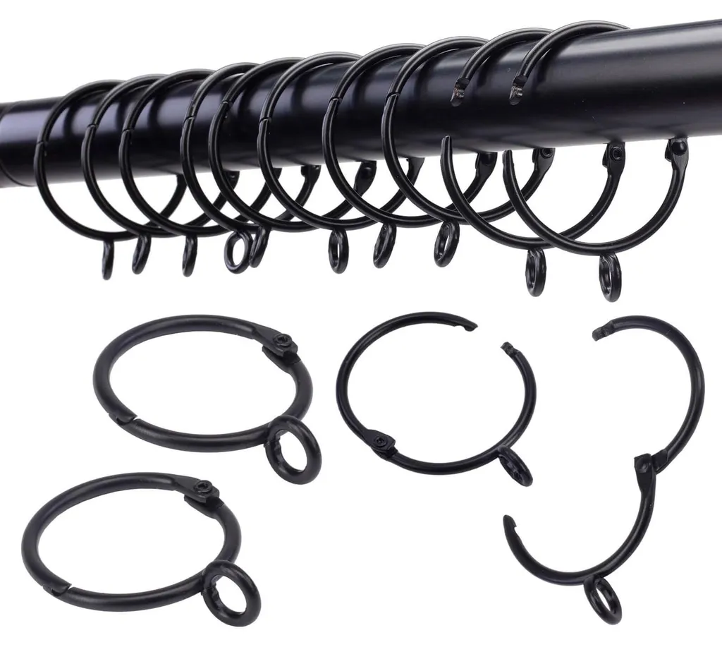 Anneaux de rideaux noirs 25 mm pour tringle fine lot de 24 accessoires