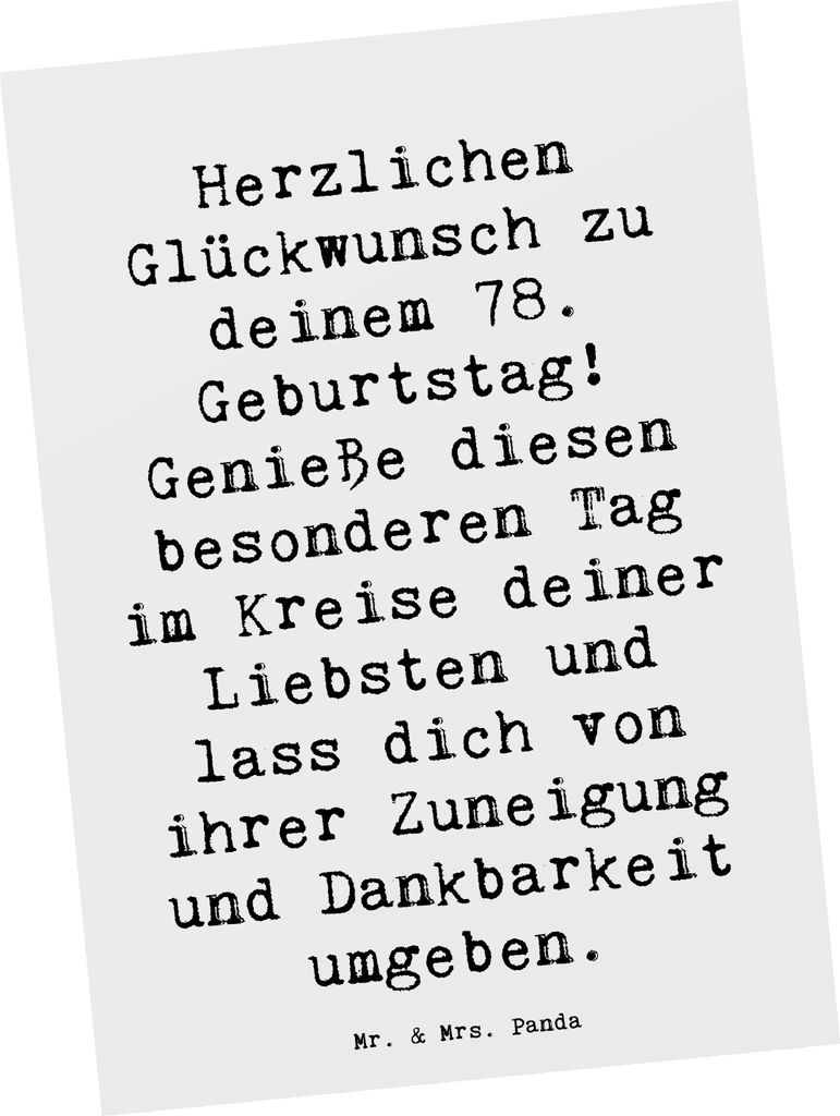 Mr. & Mrs. Panda Grußkarte Spruch 78. Geburtstag - Weiß - Geschenk, Postkarten, Geburtstagsgeschenk, Herzlichen Glückwunsch, bildkarte, Postkart...