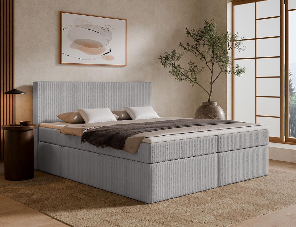 Emlar Boxspringbett Tilia ONE 140x200 - Bett mit Matratze und Topper - Boxspringbett mit Bettkasten und Matratze - Boxspringbett Grau (Tilia 86)